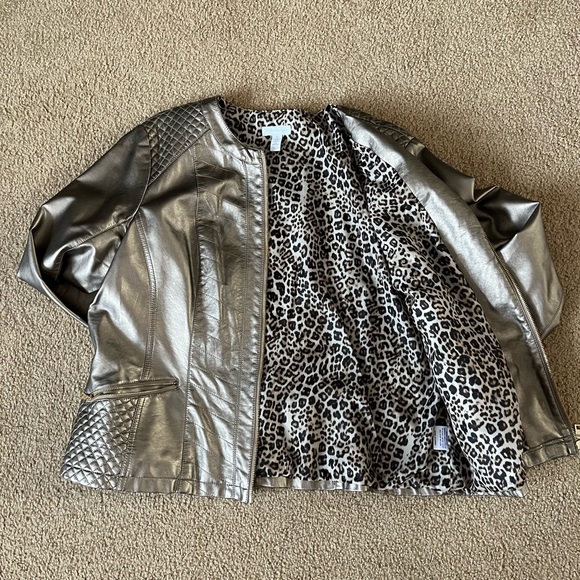 Metallic tan colored blazer/jacket. Non Leather Length shoulder to hem 24”. - Picture 2 of 4